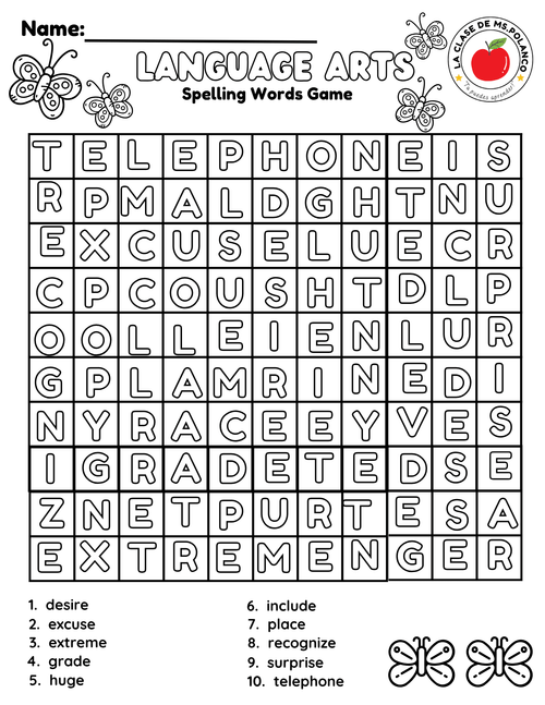 Bilingual Benchmark ELA Unit 5 Week 1 Spelling Word Search & Printable Activities - Betty & Bloom Press