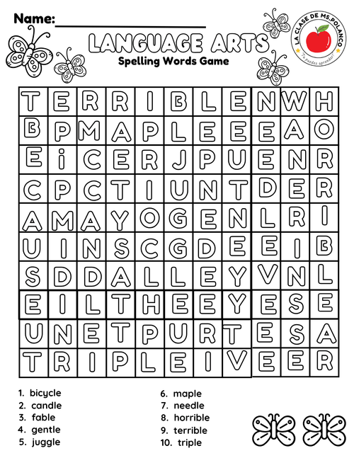 Bilingual Benchmark ELA Unit 4 Week 2 Spelling Word Search & Printable Activities - Betty & Bloom Press
