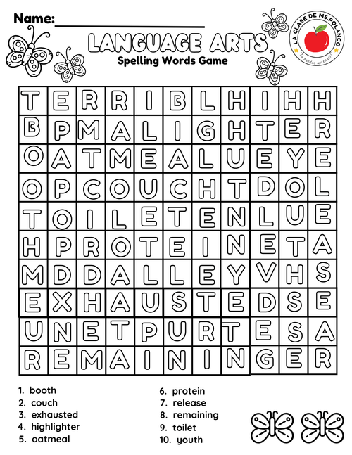 Bilingual Benchmark ELA Unit 4 Week 3 Spelling Word Search & Printable Activities - Betty & Bloom Press