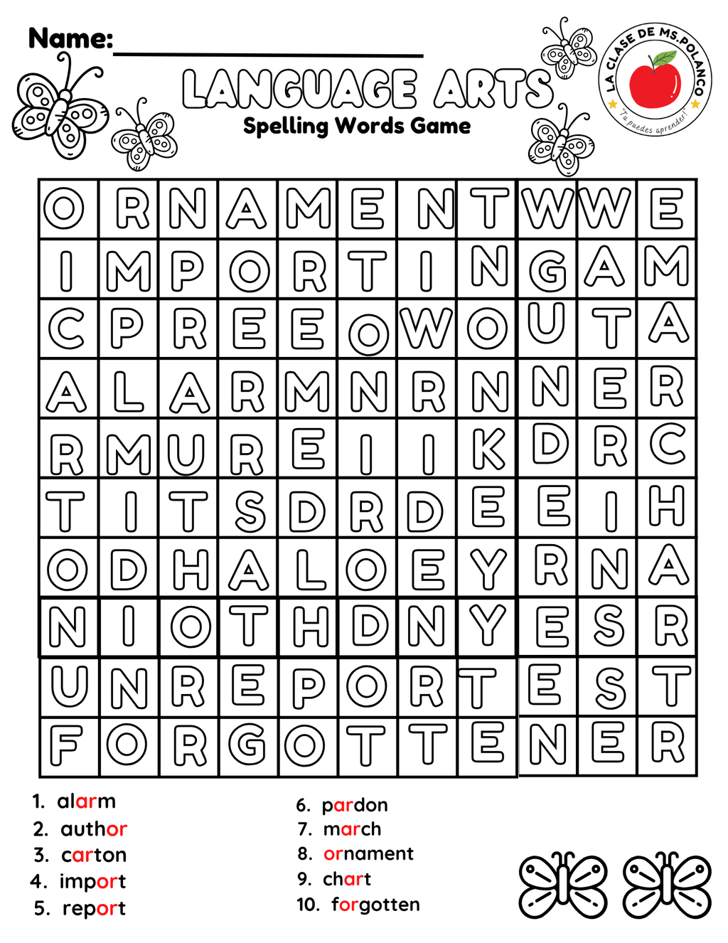 Bilingual Benchmark ELA Unit 3 Week 1 Spelling Word Search & Printable Activities - Betty & Bloom Press