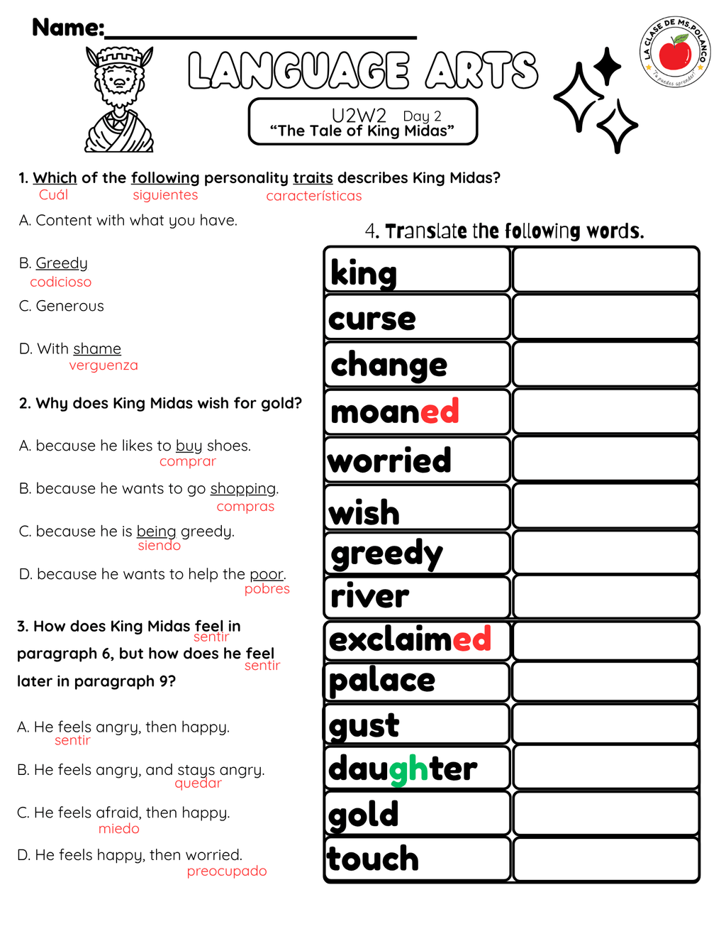 Bilingual Benchmark Unit 2 Week 2 Day 2 | Grade 3 (English & Spanish) - Betty & Bloom Press