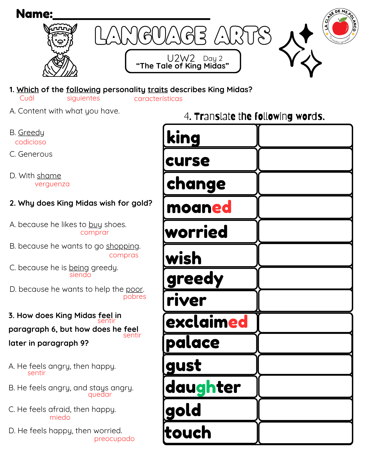 Bilingual Benchmark Unit 2 Week 2 Day 2 | Grade 3 (English & Spanish) - Betty & Bloom Press