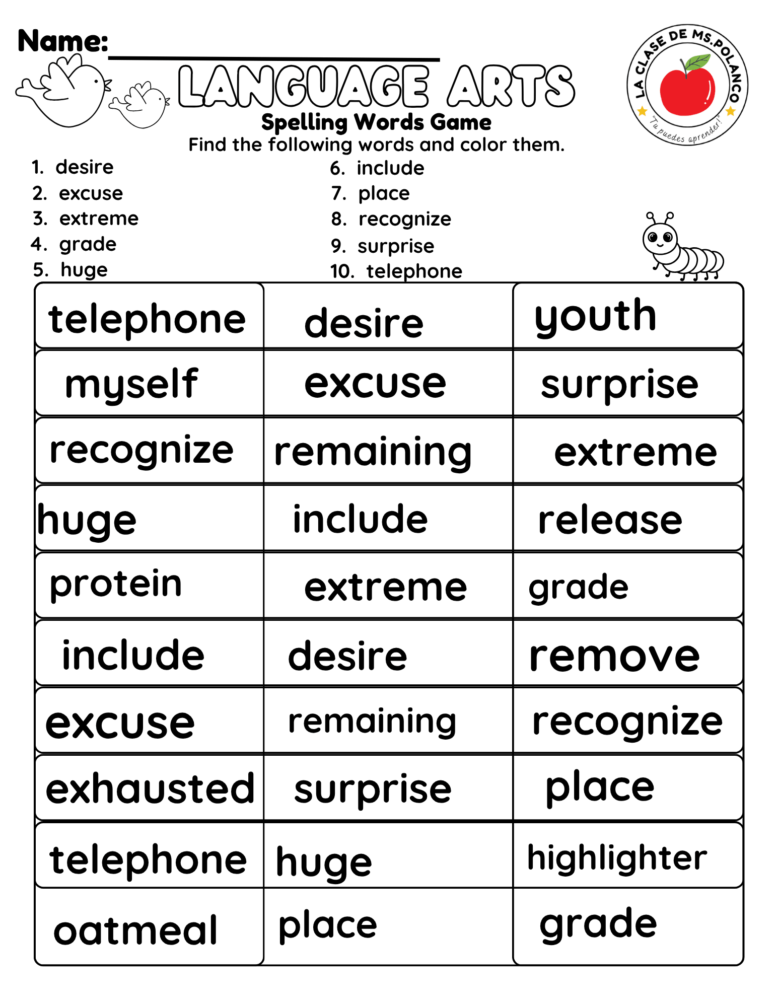 Bilingual Benchmark ELA Unit 5 Week 1 Spelling Word Search & Printable Activities - Betty & Bloom Press