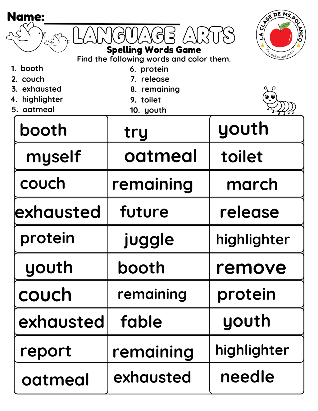 Bilingual Benchmark ELA Unit 4 Week 3 Spelling Word Search & Printable Activities - Betty & Bloom Press