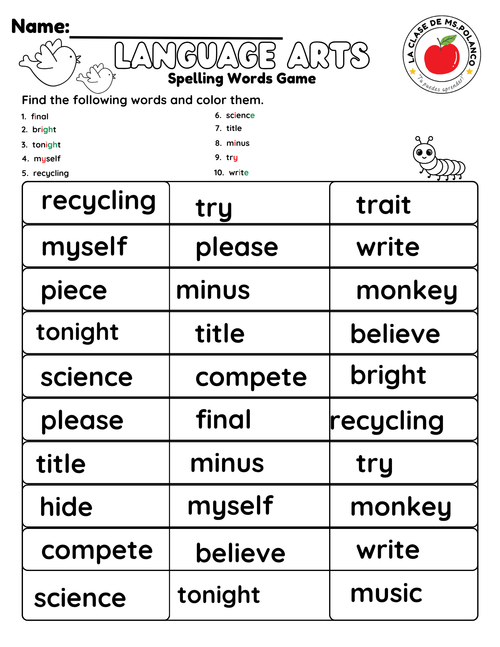 Bilingual Benchmark ELA Unit 2 Week 2 Spelling Activities Printable Worksheets - Betty & Bloom Press