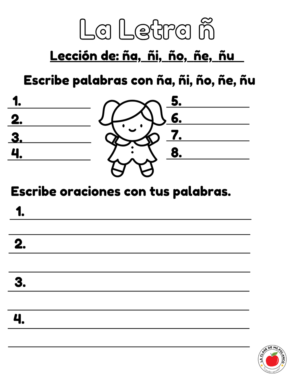 Spanish Phonics Worksheets PDF – Letter Ññ | ña ñe ñi ño ñu Activities | Spanish Reading & Writing for Kids (K–3)