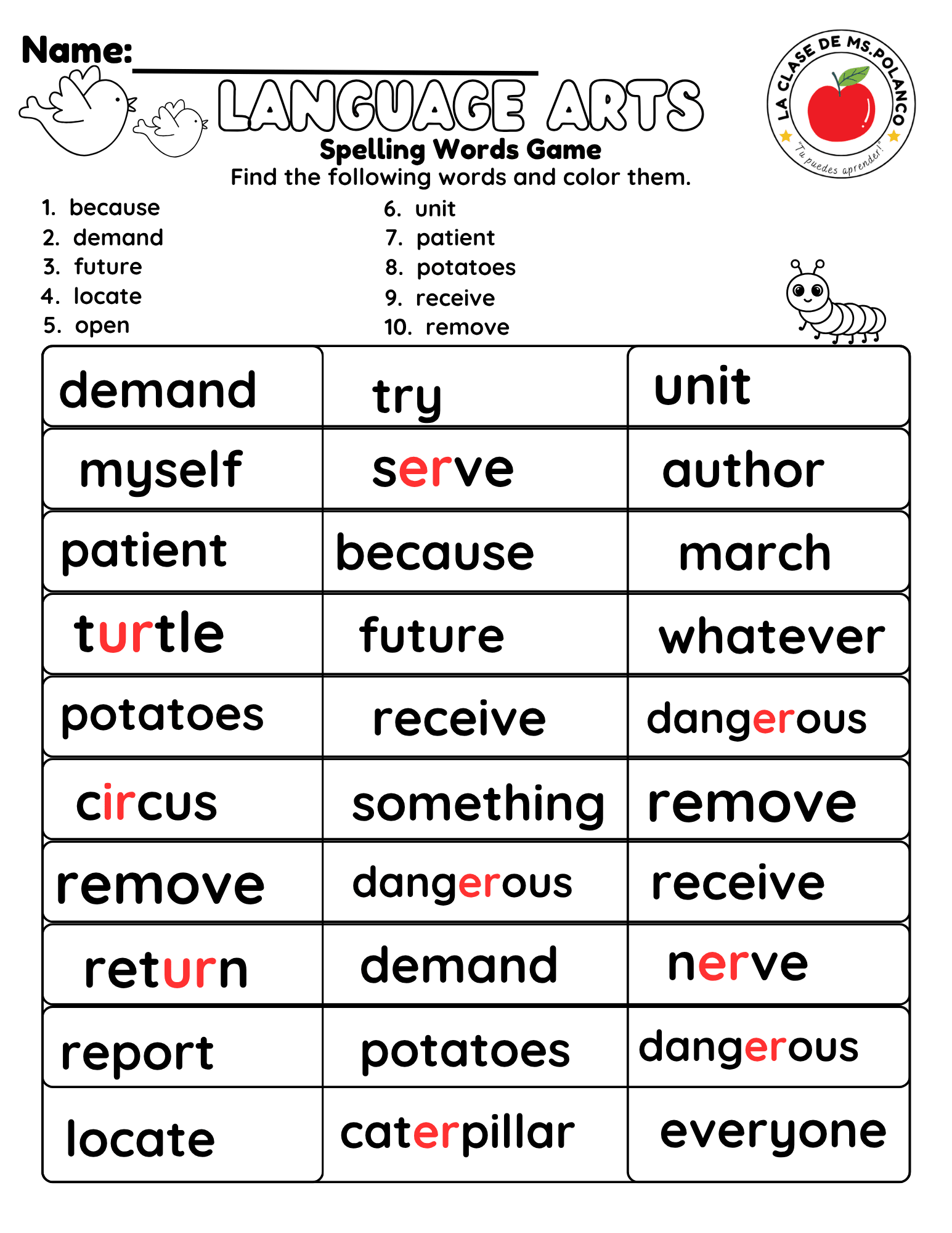 Bilingual Benchmark ELA Unit 4 Week 1 Spelling Word Search & Printable Activities - Betty & Bloom Press