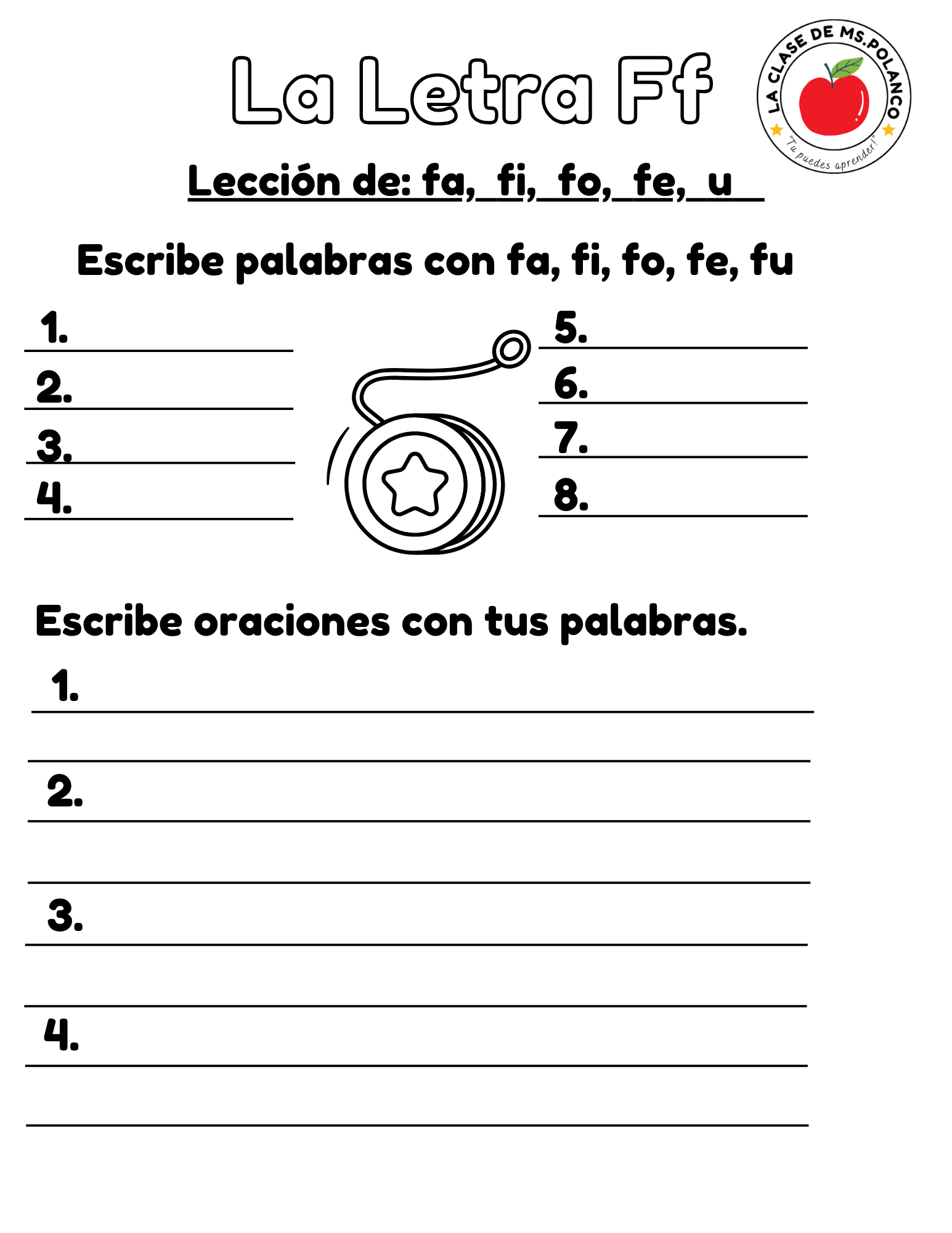 Spanish Phonics Worksheets PDF – Letter Ff | fa fe fi fo fu Activities | Spanish Reading & Writing for Kids (K–3)