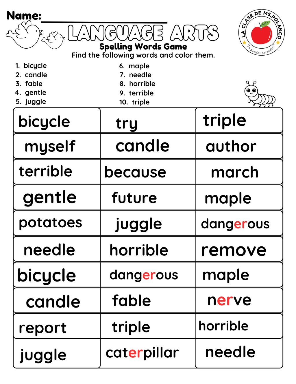 Bilingual Benchmark ELA Unit 4 Week 2 Spelling Word Search & Printable Activities - Betty & Bloom Press