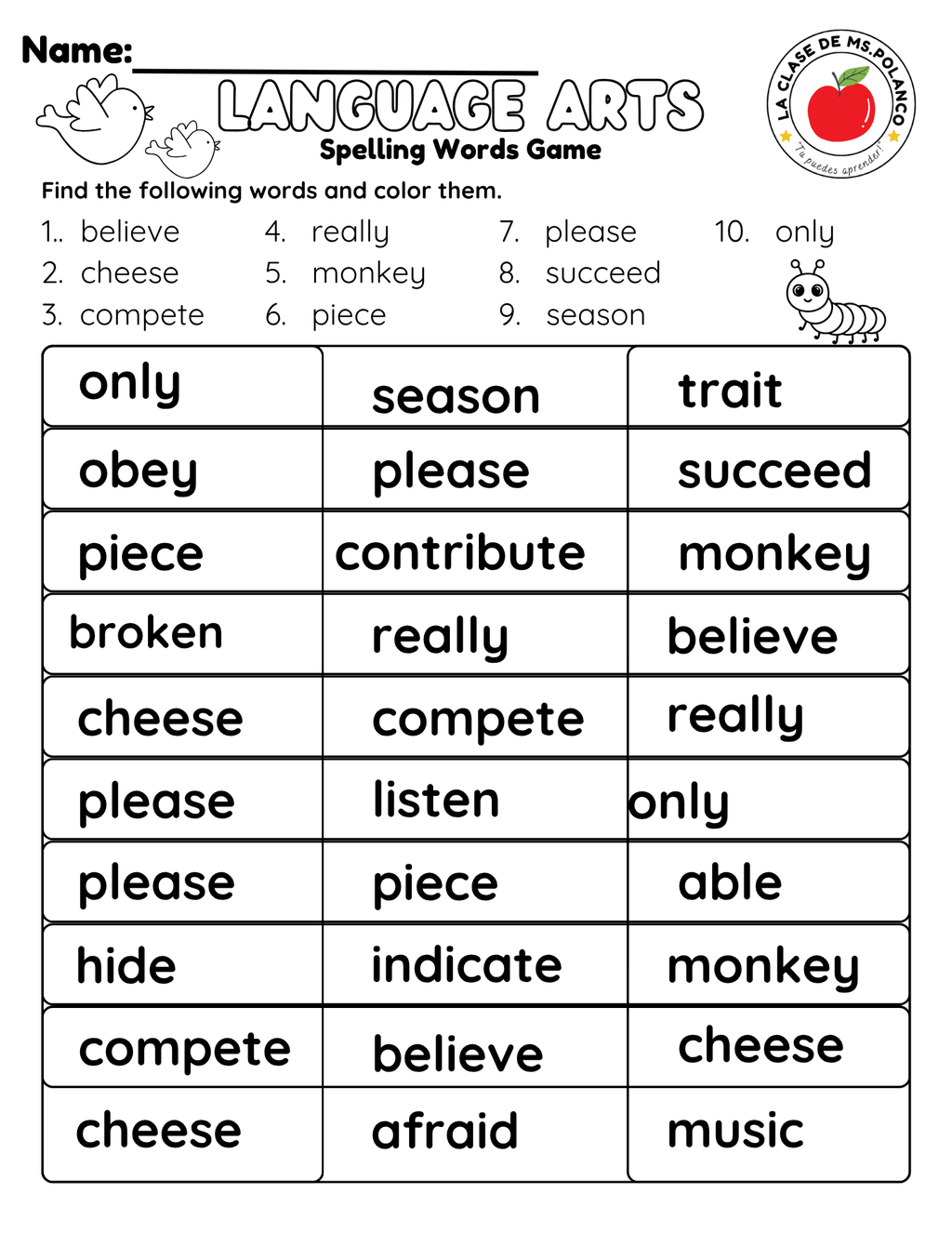 Bilingual Benchmark Spelling Words Practice | Unit 2 Week 1 | Word Search Writing Activities - Betty & Bloom Press