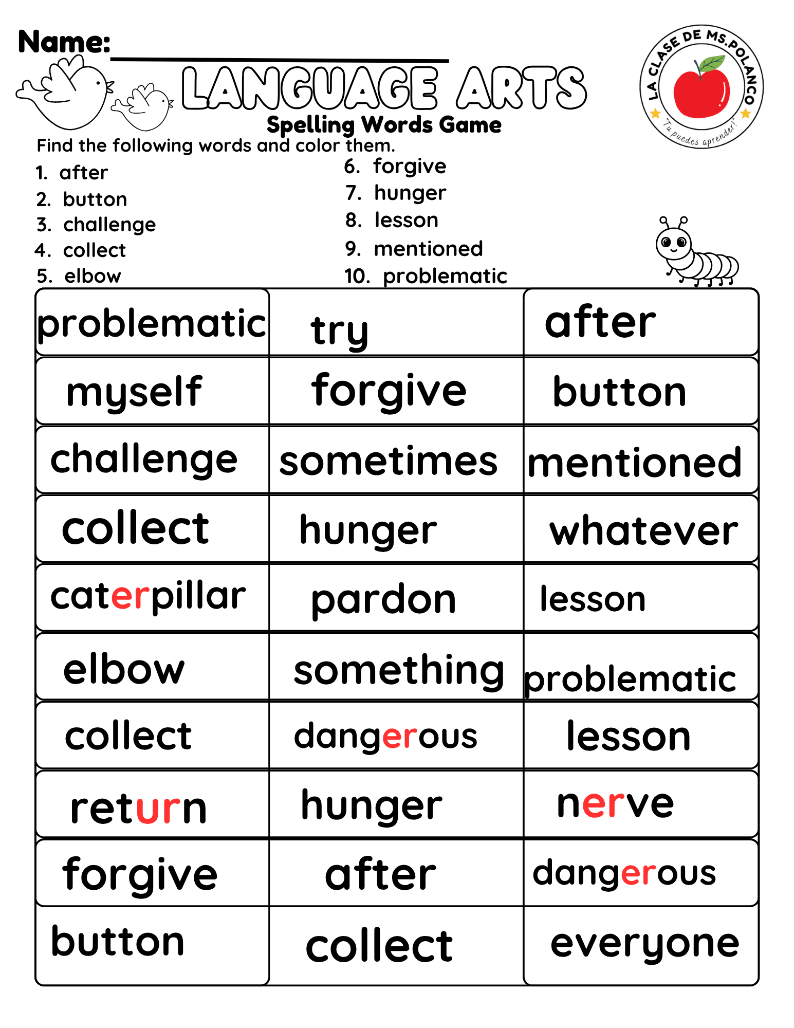 Bilingual Benchmark ELA Unit 3 Week 3 Spelling Word Search & Printable Activities - Betty & Bloom Press