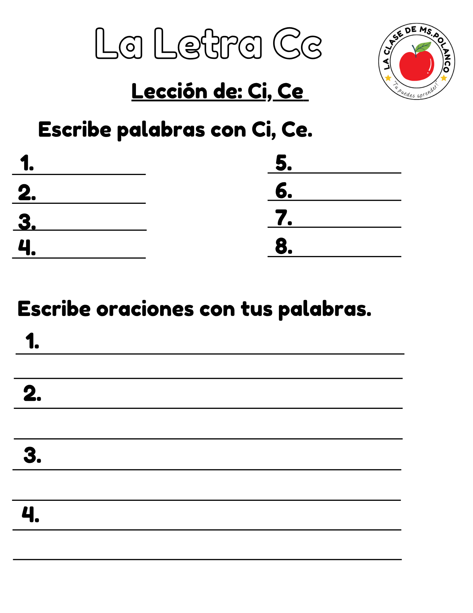Spanish Phonics Worksheets PDF – Letter Cc (Soft C) | ce ci Activities | Spanish Reading & Writing for Kids (K–3)