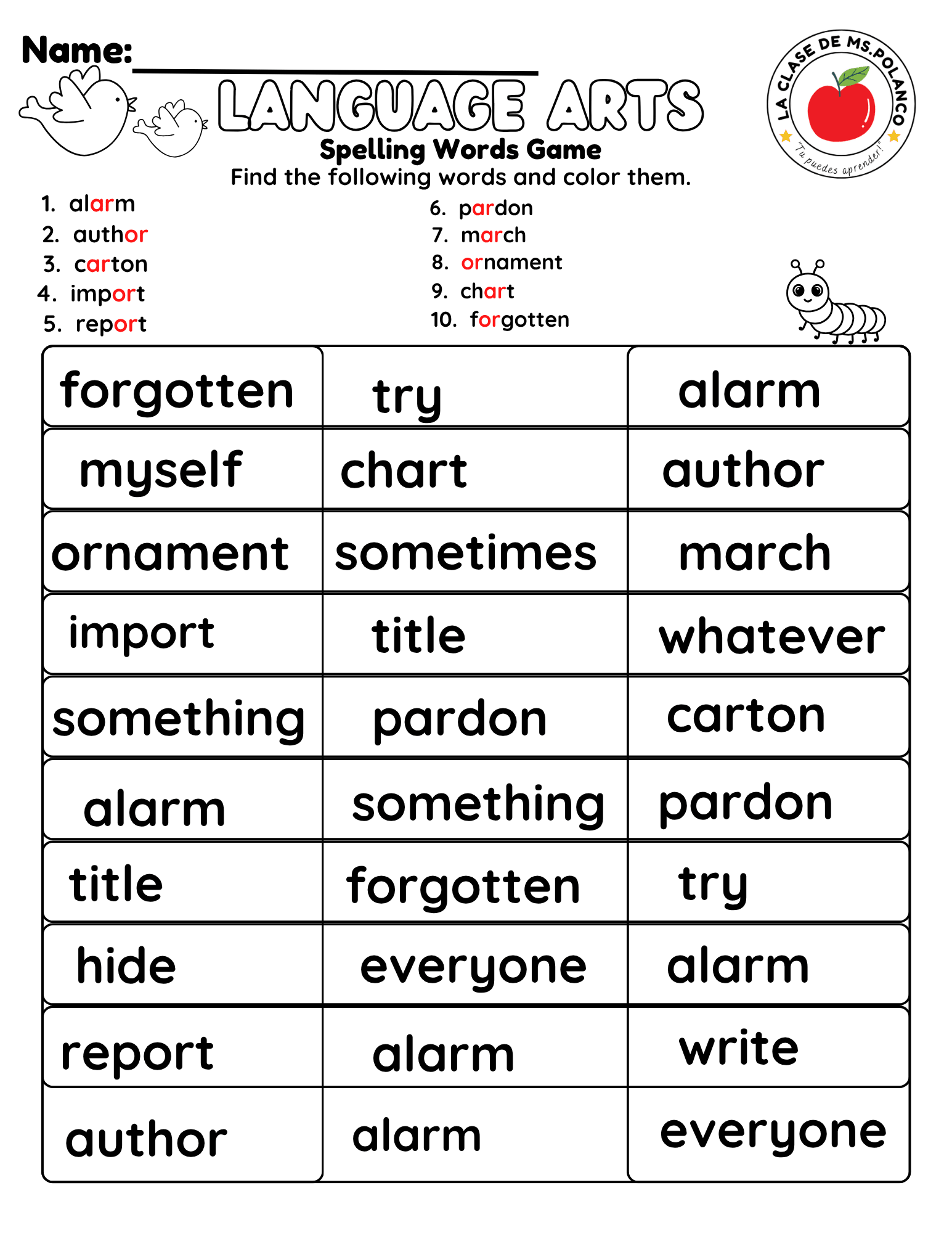 Bilingual Benchmark ELA Unit 3 Week 1 Spelling Word Search & Printable Activities - Betty & Bloom Press