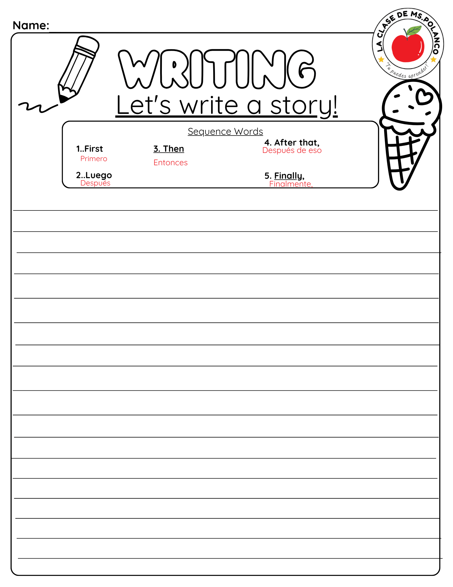 Bilingual Narrative Writing Picture Prompt | NJSLA Style Writing Worksheet | Beginning Middle End - Betty & Bloom Press