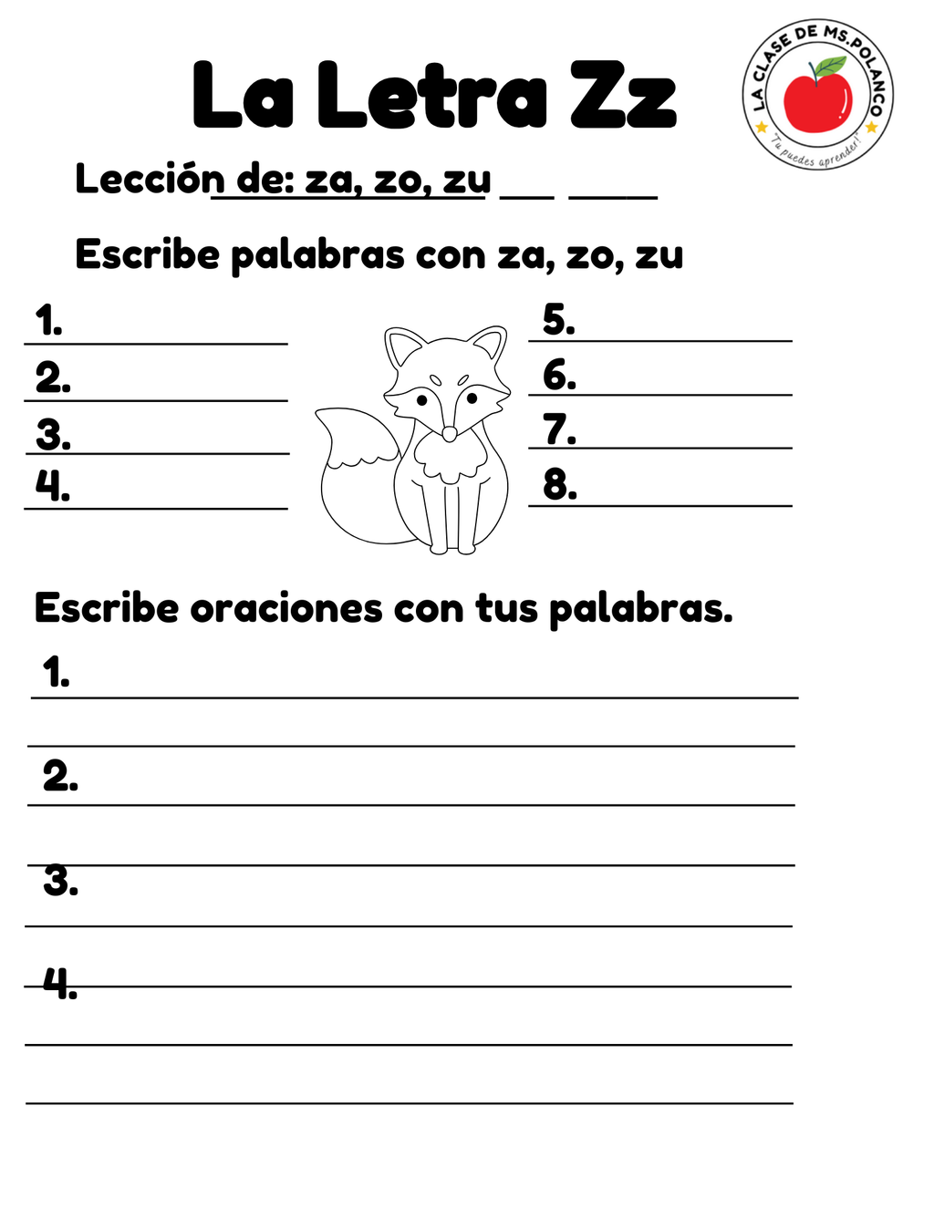 Spanish Phonics Worksheet Letter Z (za ze zi zo zu) PDF | Mi Silabario Reading Activity for Kids