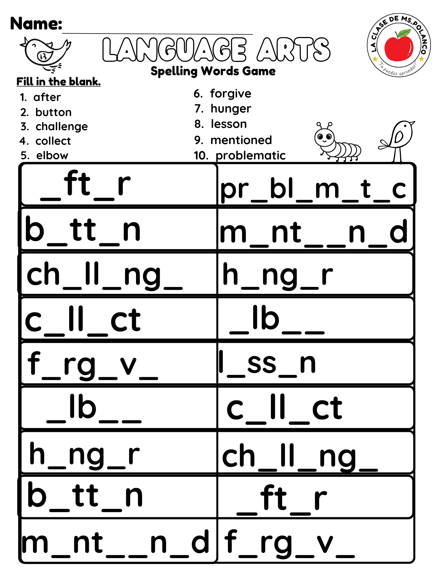 Bilingual Benchmark ELA Unit 3 Week 3 Spelling Word Search & Printable Activities - Betty & Bloom Press