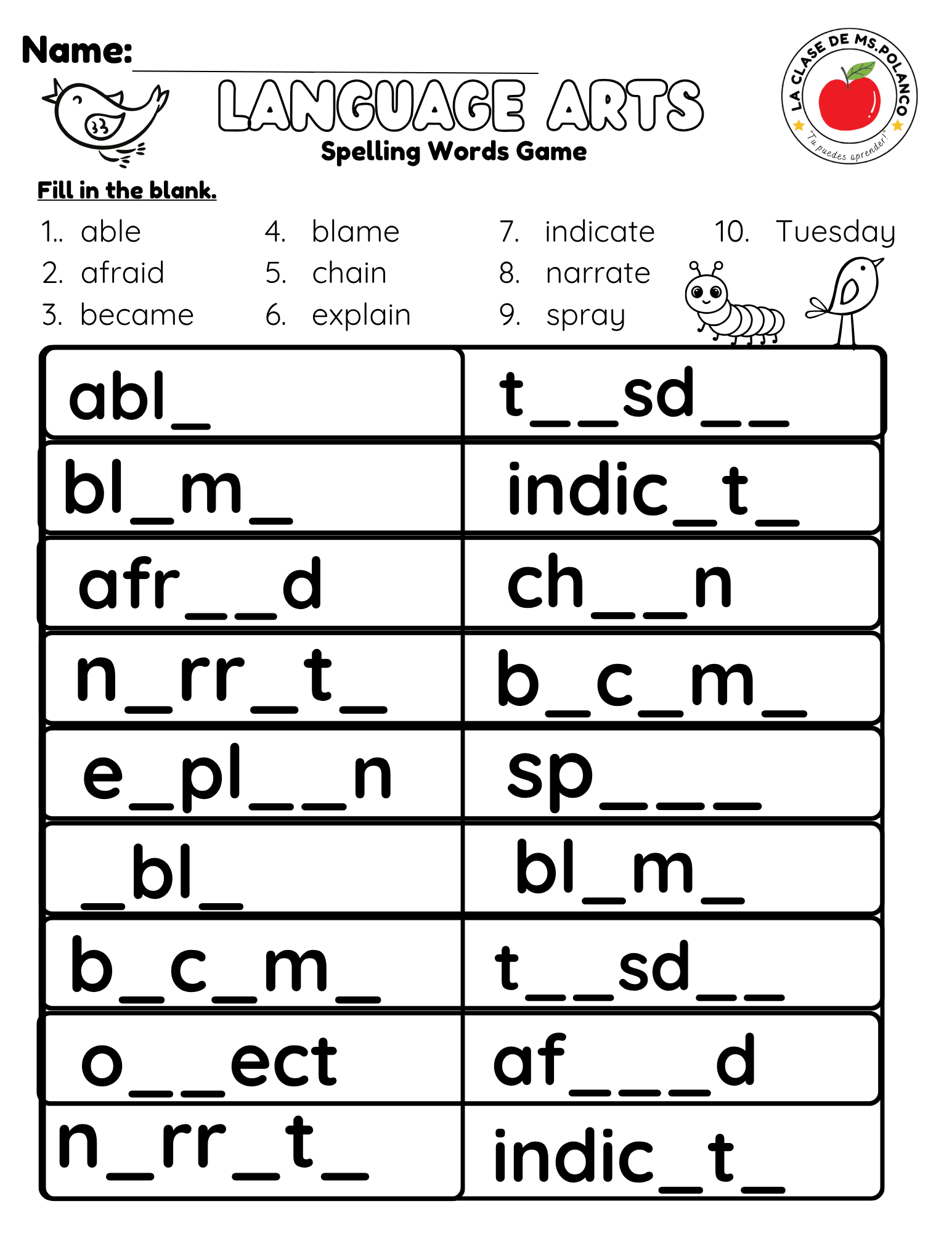 Bilingual Benchmark Spelling Words Practice | Unit 1 Week 2 | Word Search Writing Activities - Betty & Bloom Press