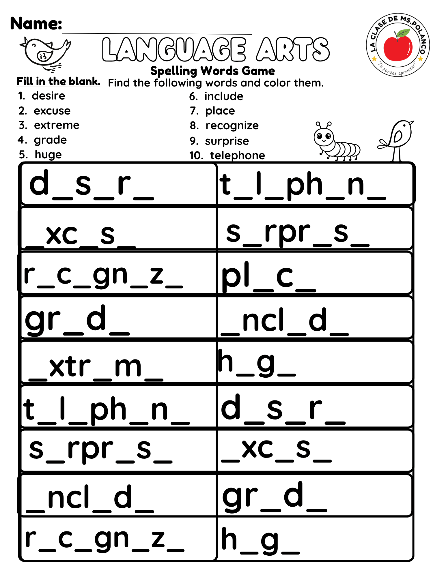 Bilingual Benchmark ELA Unit 5 Week 1 Spelling Word Search & Printable Activities - Betty & Bloom Press