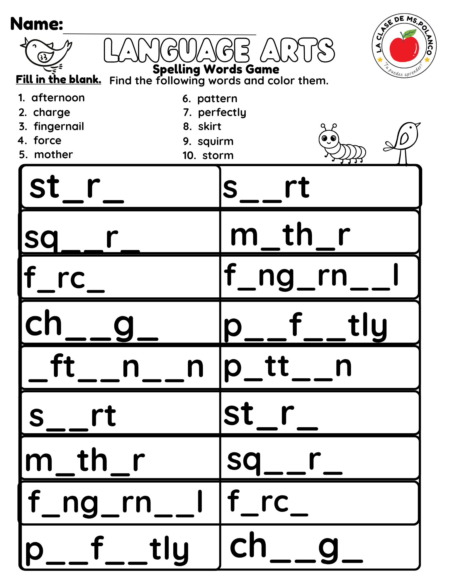 Bilingual Benchmark ELA Unit 5 Week 2 Spelling Word Search & Printable Activities - Betty & Bloom Press