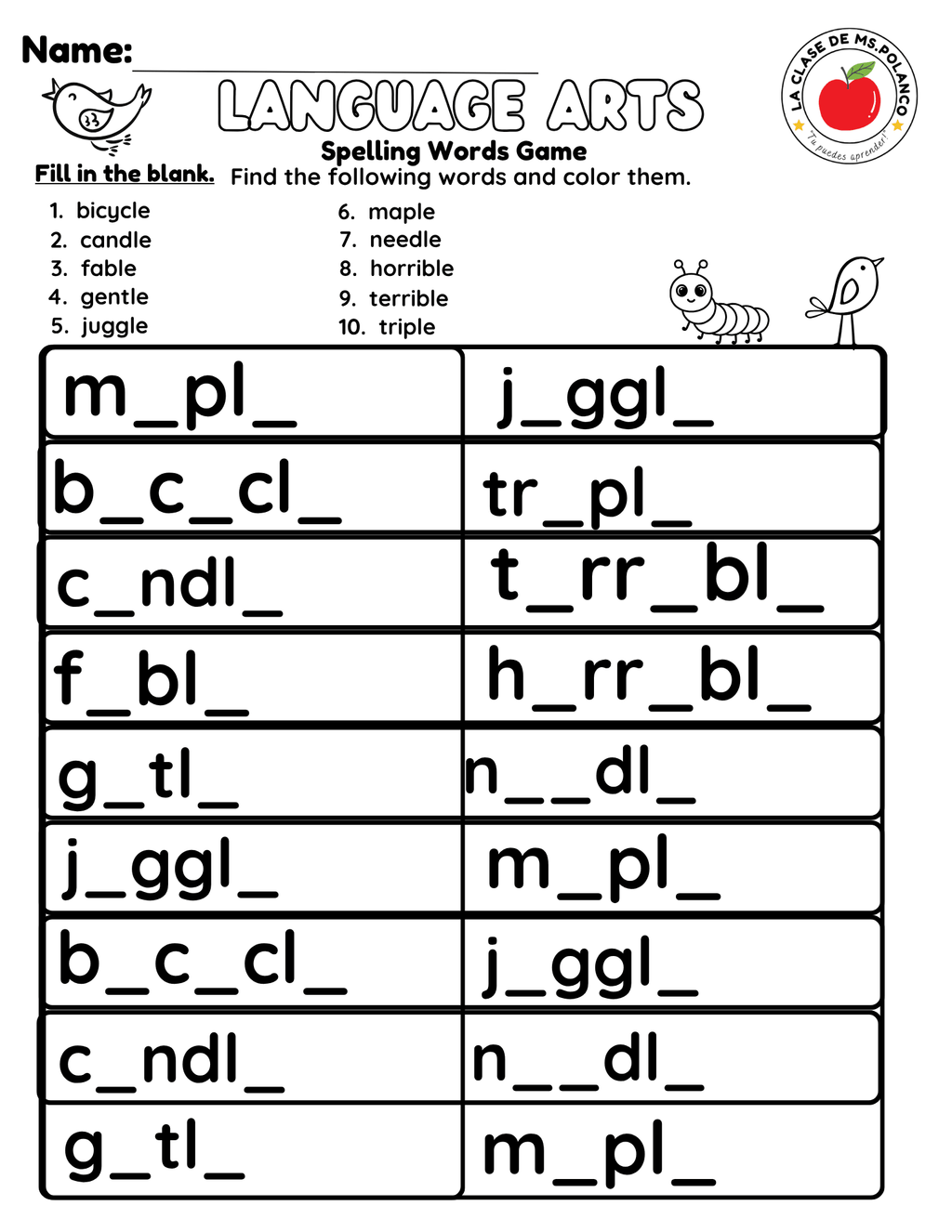 Bilingual Benchmark ELA Unit 4 Week 2 Spelling Word Search & Printable Activities - Betty & Bloom Press