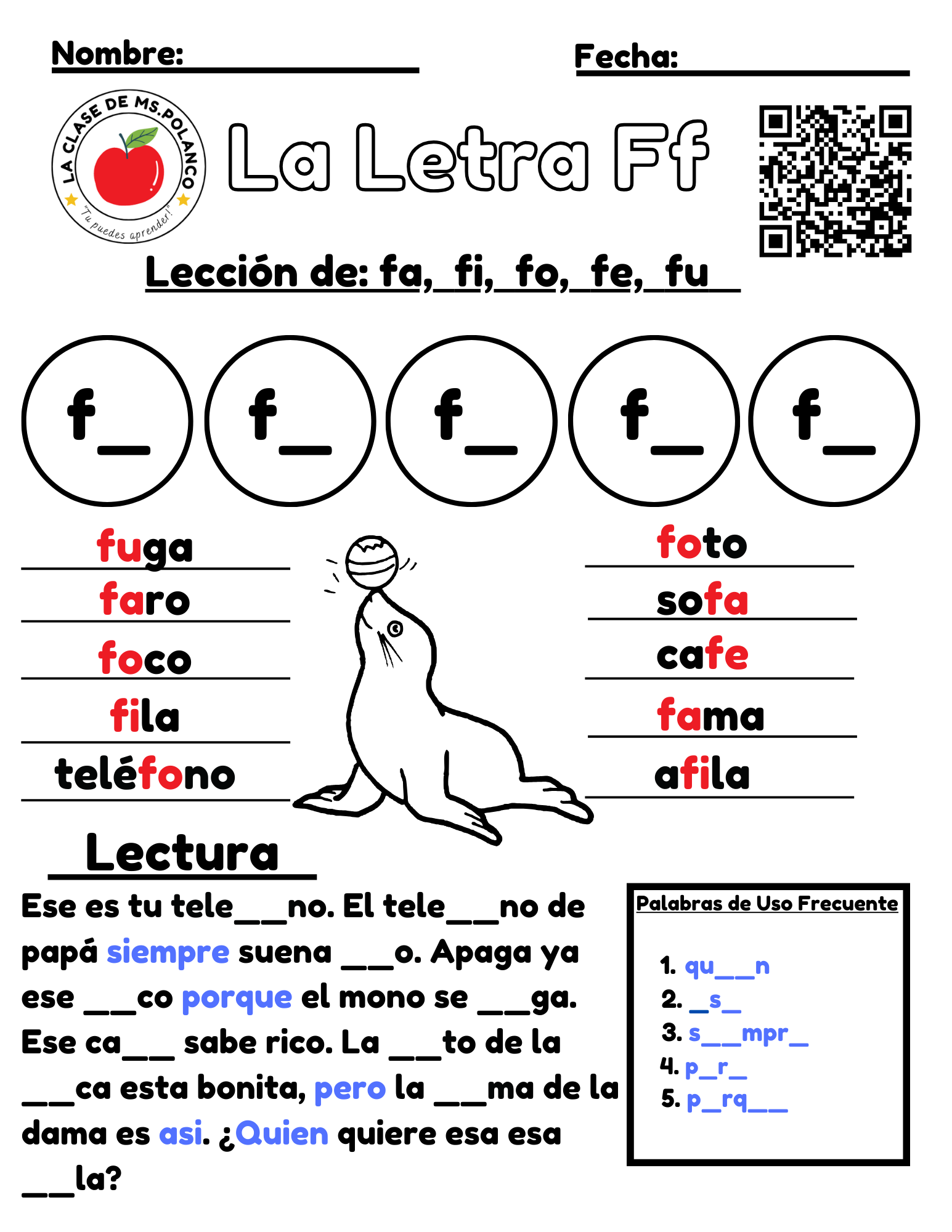 Spanish Phonics Worksheets PDF – Letter Ff | fa fe fi fo fu Activities | Spanish Reading & Writing for Kids (K–3)