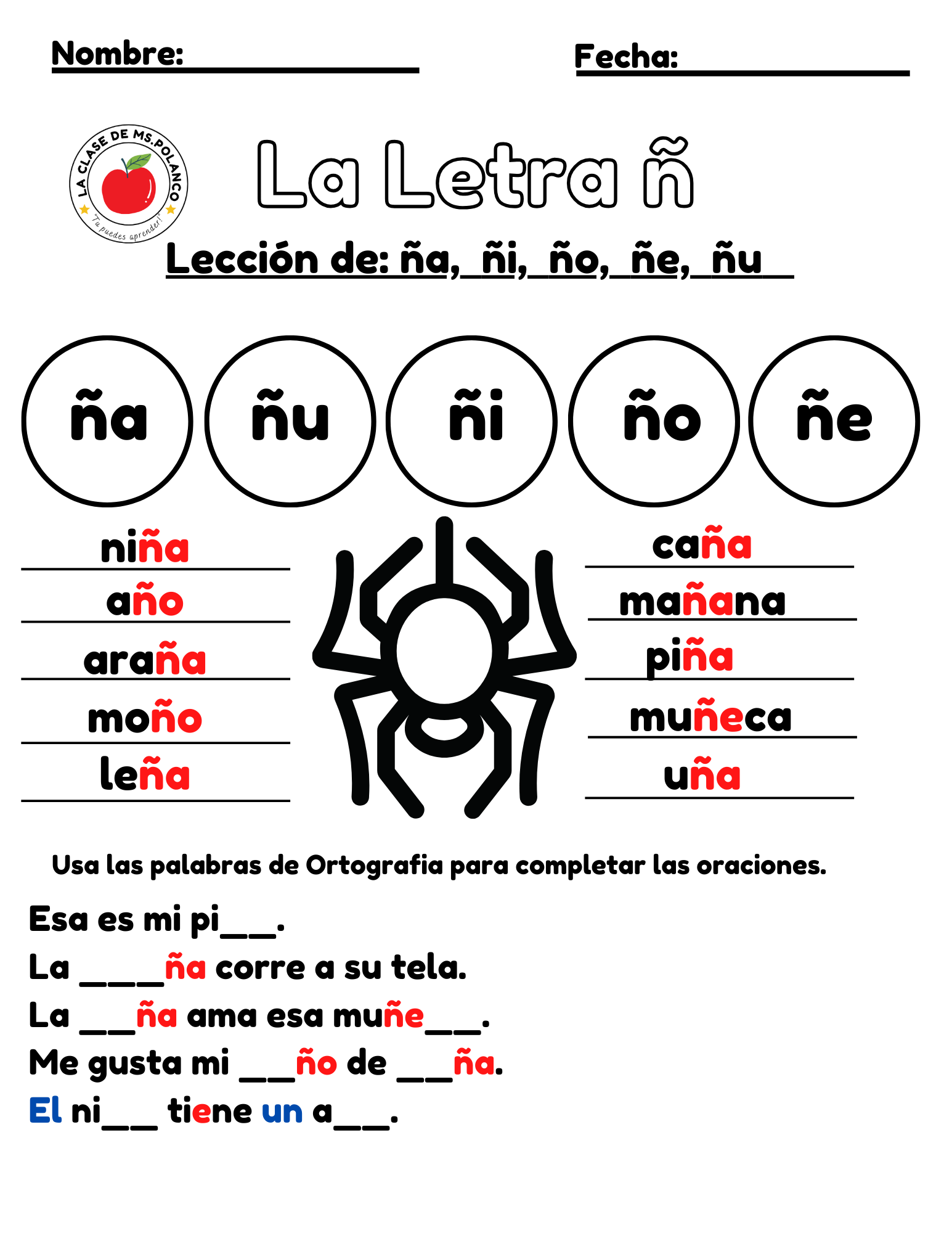 Spanish Phonics Worksheets PDF – Letter Ññ | ña ñe ñi ño ñu Activities | Spanish Reading & Writing for Kids (K–3)