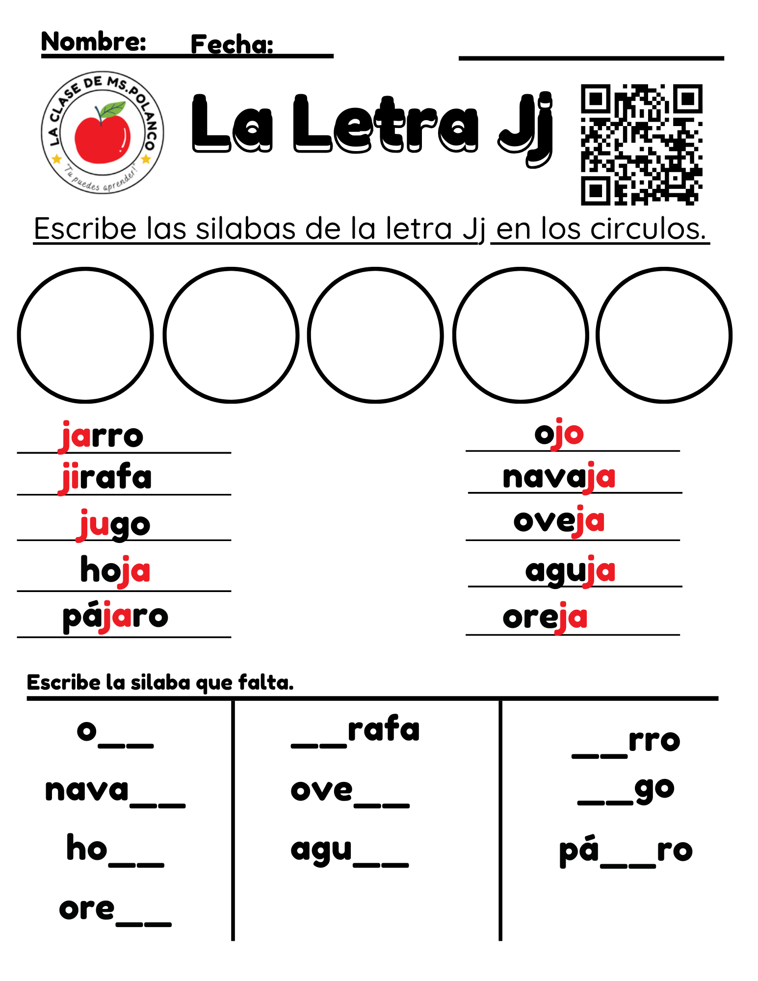 Spanish Phonics Worksheets PDF – Letter Jj | ja je ji jo ju Activities | Spanish Reading & Writing for Kids (K–3)
