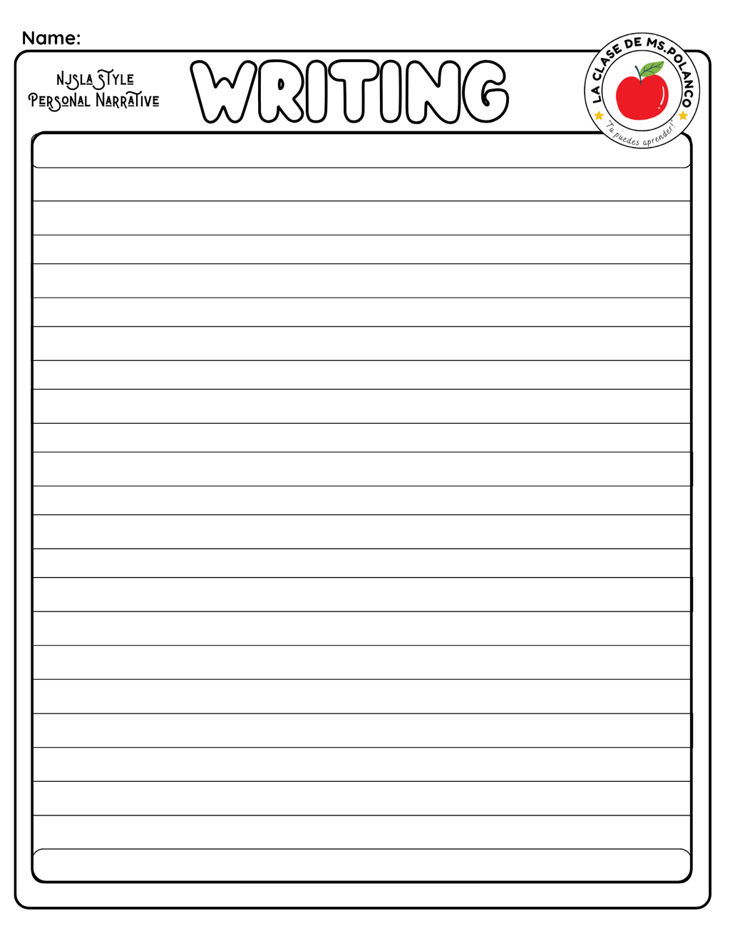 Bilingual Personal Narrative Writing Worksheet | NJSLA Style | Grades 2–3 | English & Spanish Recess Story Activity