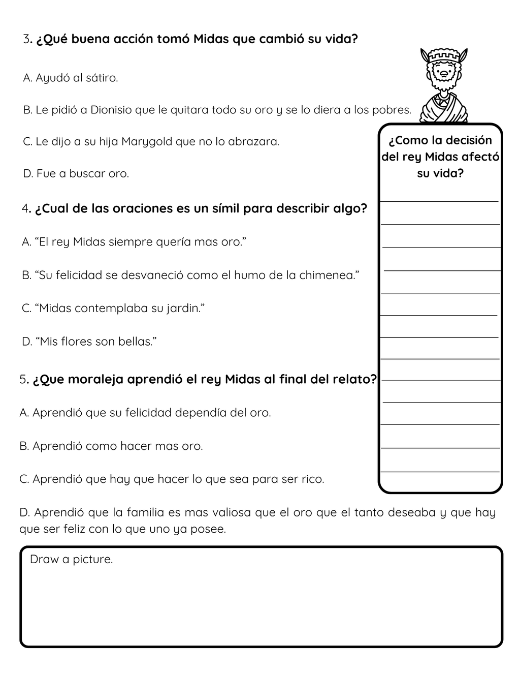 Bilingual Benchmark Unit 2 Week 2 King Midas Reading Comprehension - Betty & Bloom Press