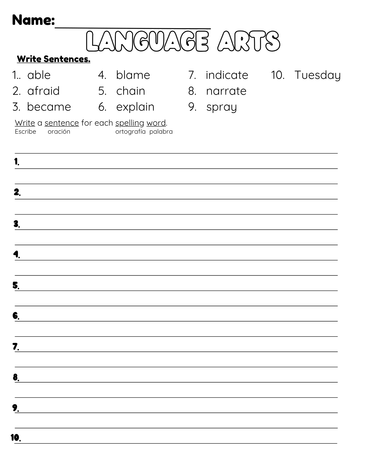 Bilingual Benchmark Spelling Words Practice | Unit 1 Week 2 | Word Search Writing Activities - Betty & Bloom Press
