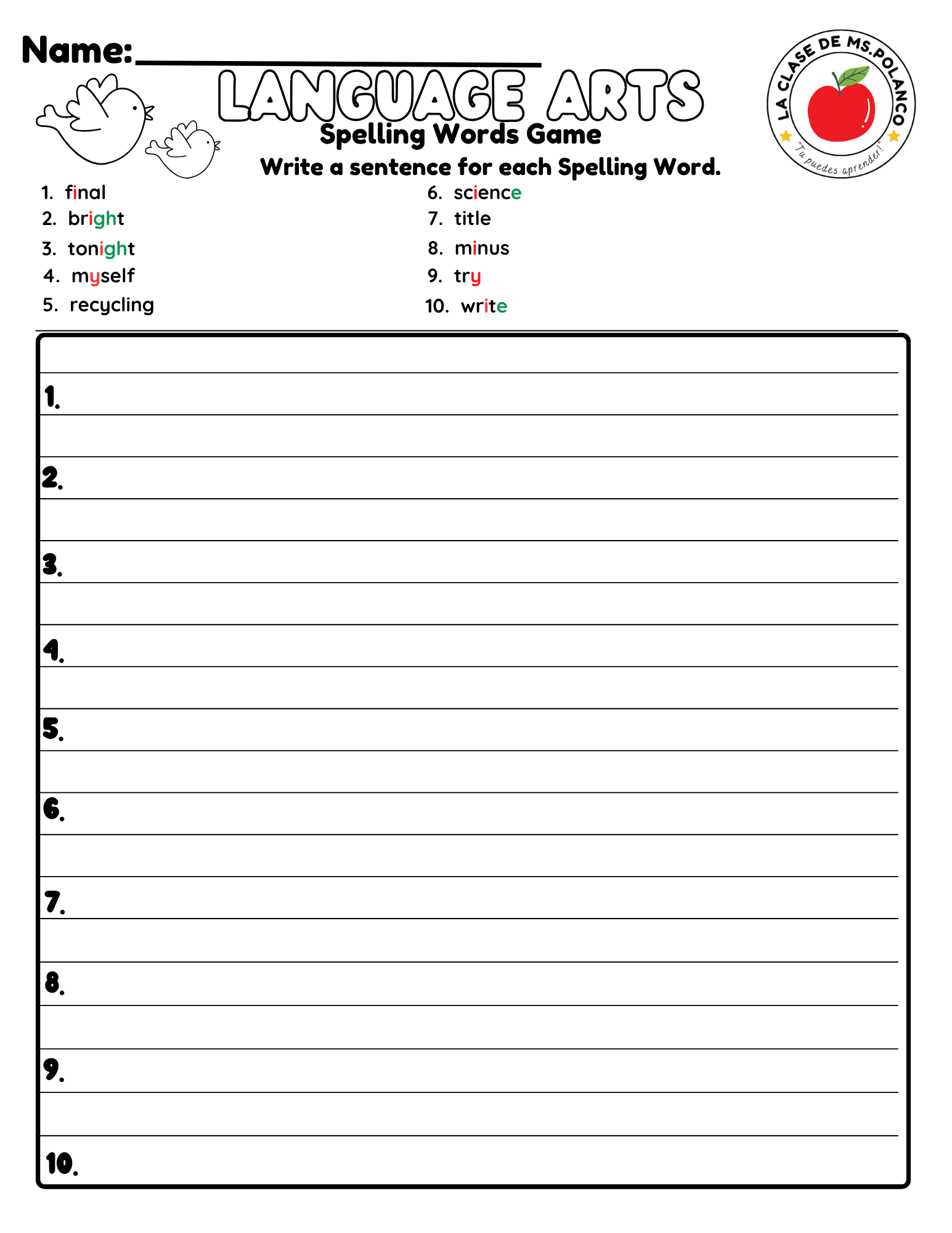 Bilingual Benchmark ELA Unit 2 Week 2 Spelling Activities Printable Worksheets - Betty & Bloom Press