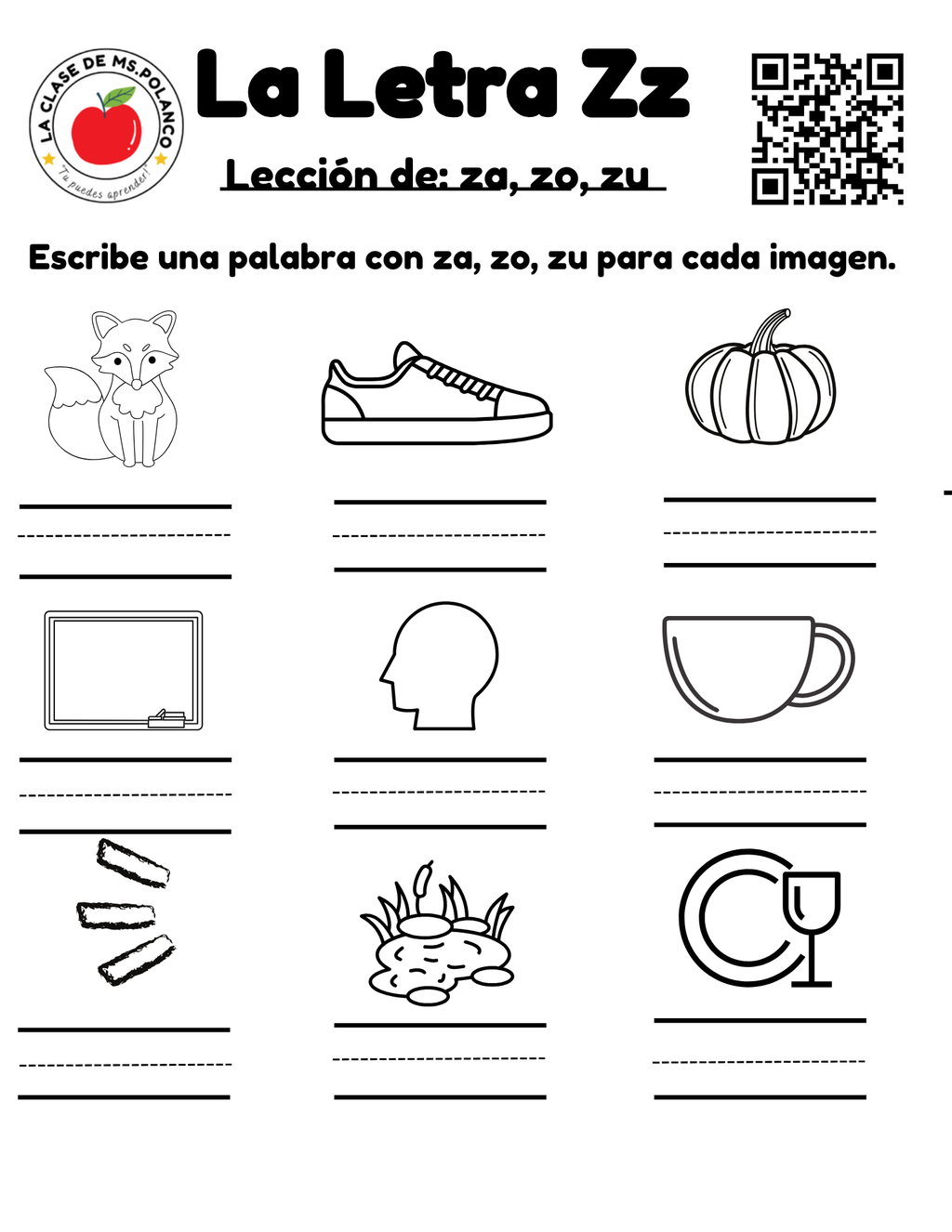 Spanish Phonics Worksheet Letter Z (za ze zi zo zu) PDF | Mi Silabario Reading Activity for Kids