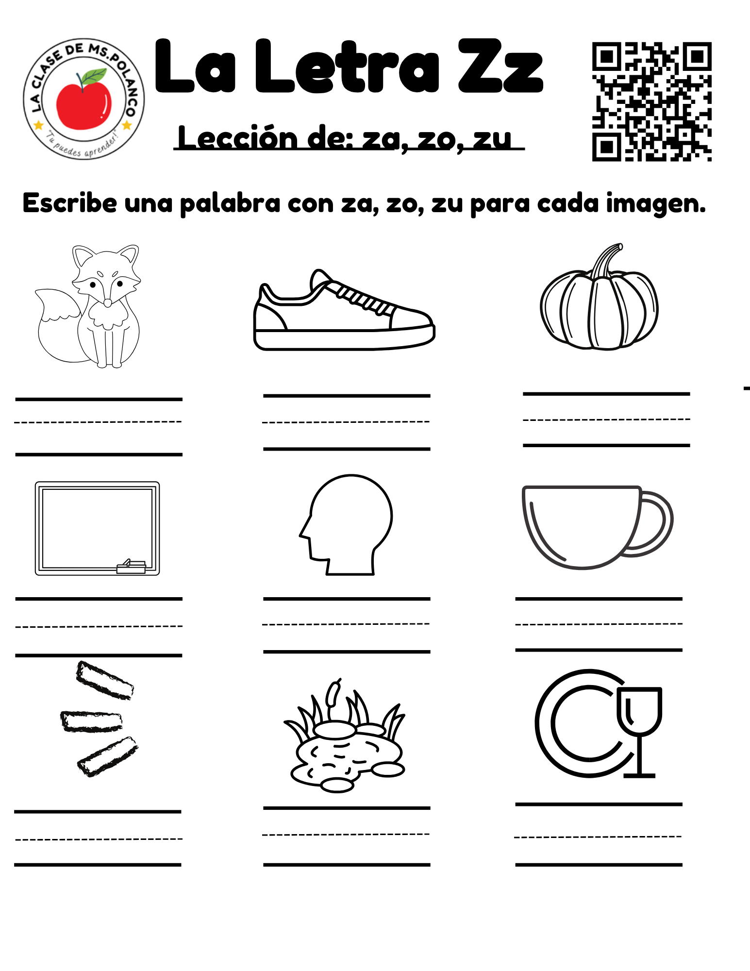 Spanish Phonics Worksheet Letter Z (za ze zi zo zu) PDF | Mi Silabario Reading Activity for Kids