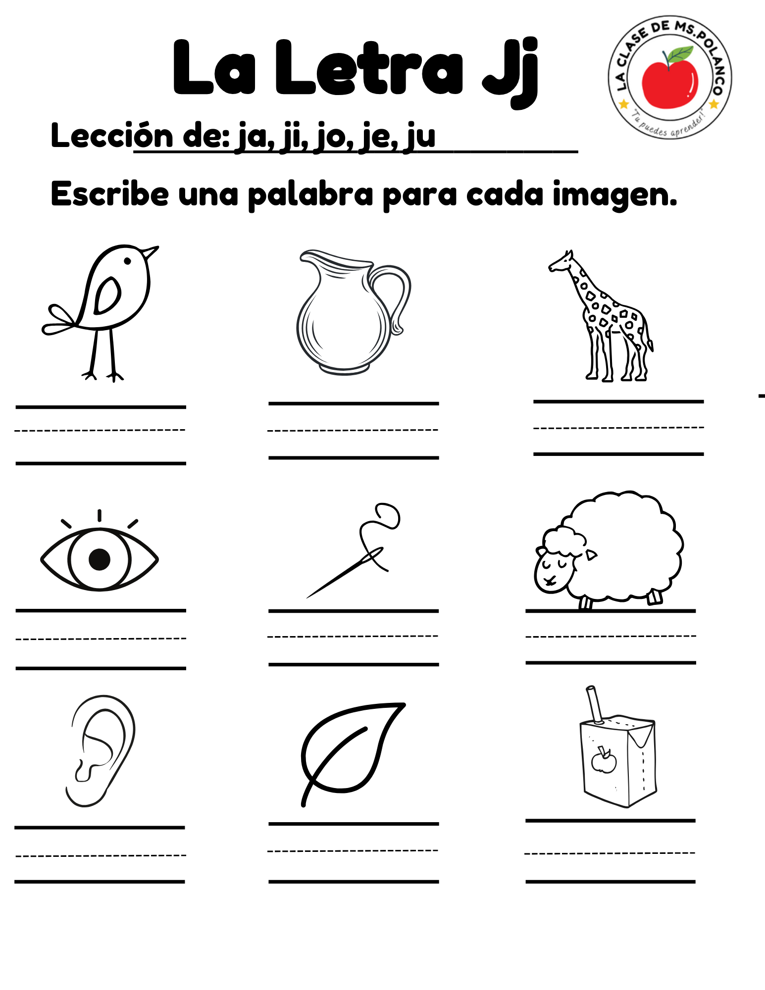 Spanish Phonics Worksheets PDF – Letter Jj | ja je ji jo ju Activities | Spanish Reading & Writing for Kids (K–3)