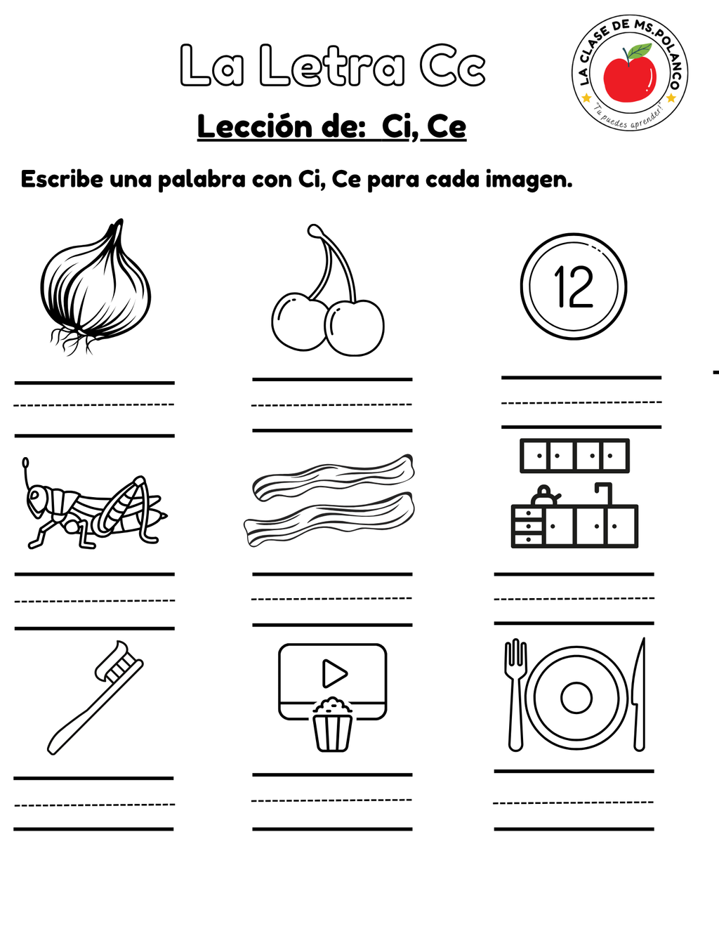 Spanish Phonics Worksheets PDF – Letter Cc (Soft C) | ce ci Activities | Spanish Reading & Writing for Kids (K–3)