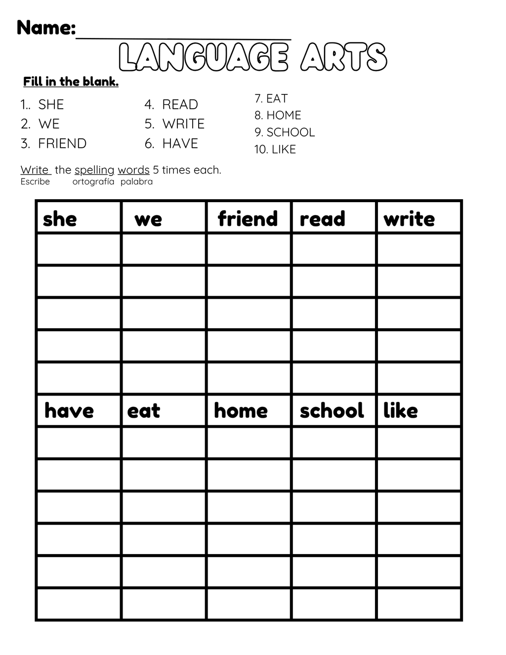 Bilingual Benchmark Spelling Words Practice | Unit 1 Lesson 1 | Word Search Writing Activities - Betty & Bloom Press