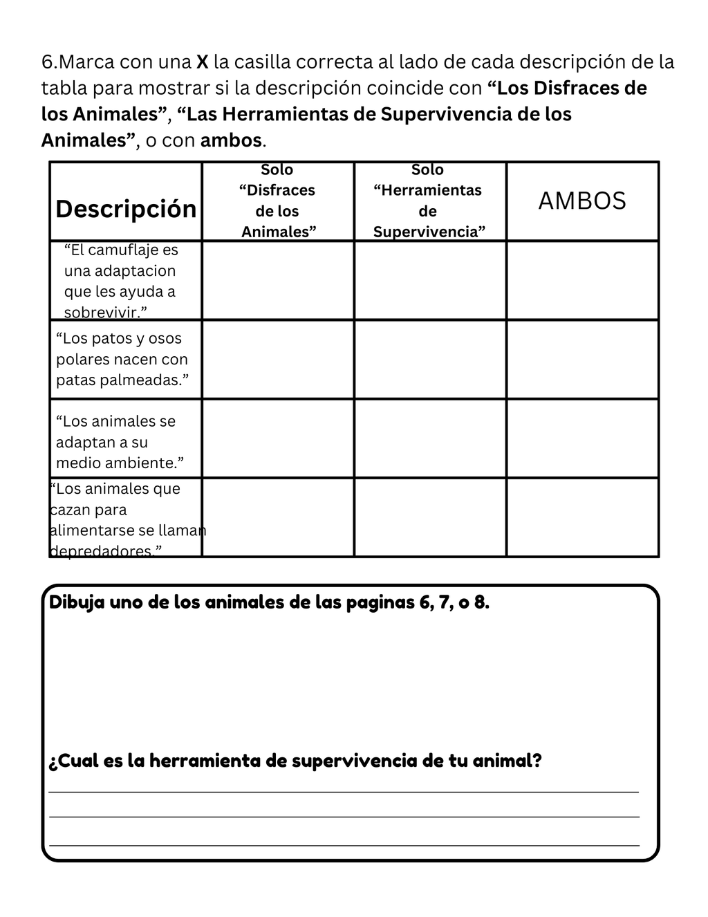 NJSLA Reading Comprehension Worksheet Benchmark Grade 3 Unit 1 Week 1 Day 2 | Animal Survival Tools Informational Text | Part A Part B Writing ELA Activity Bilingual English Spanish