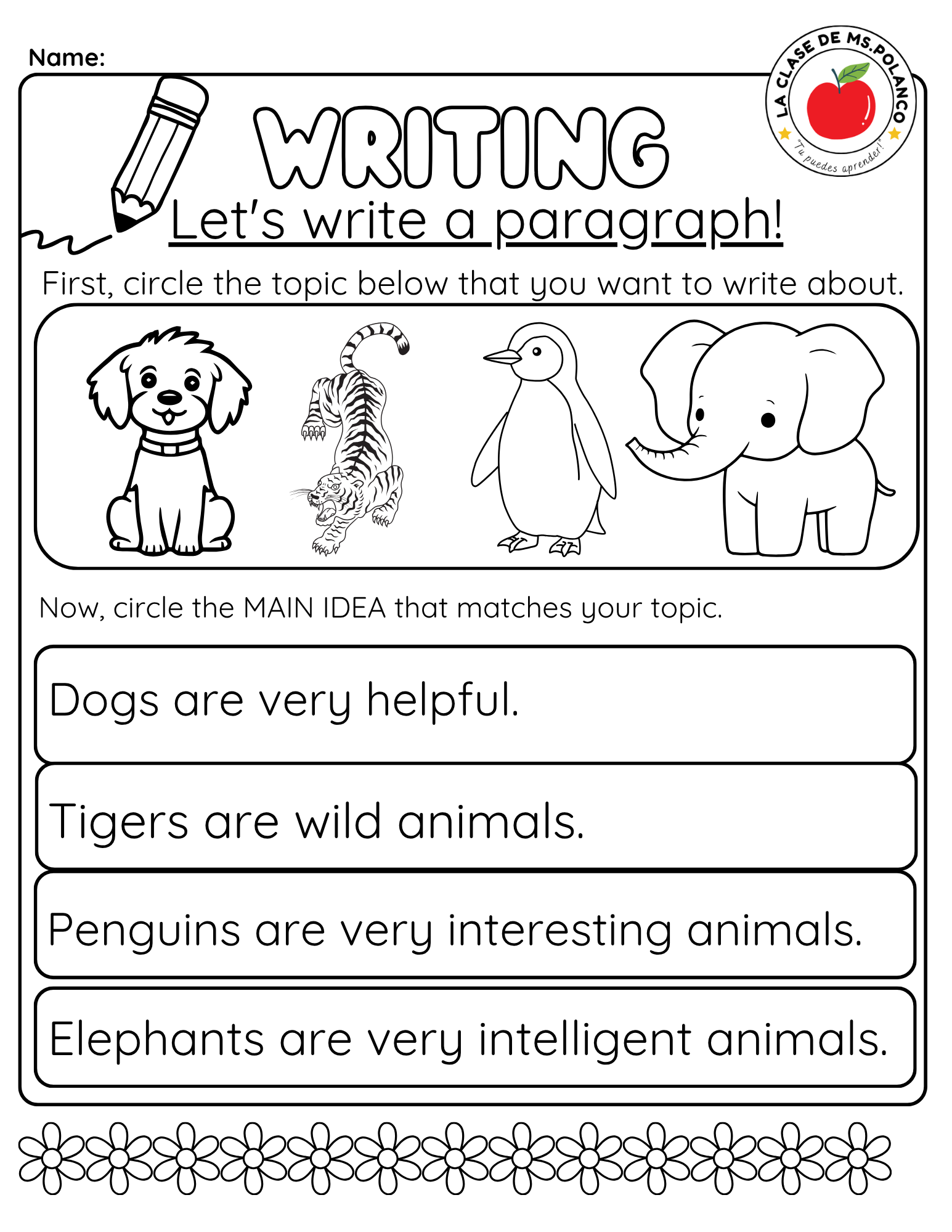 Bilingual Paragraph Writing Worksheets PDF | Main Idea & Supporting Details | Spanish & English Writing for Kids (K–3)