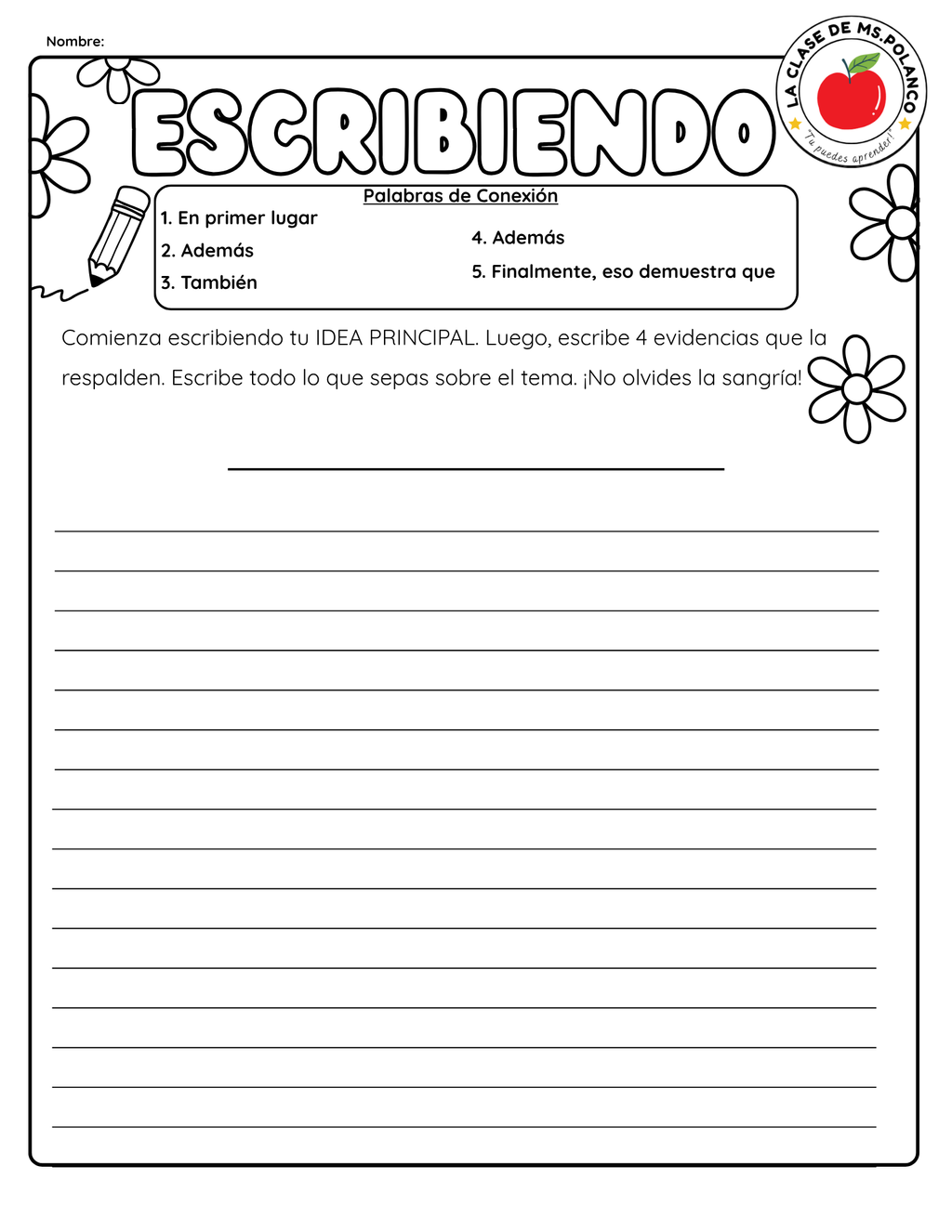 Bilingual Paragraph Writing Worksheet PDF | Main Idea and Supporting Details | Elementary Writing Practice | English Spanish Writing Activity for Kids