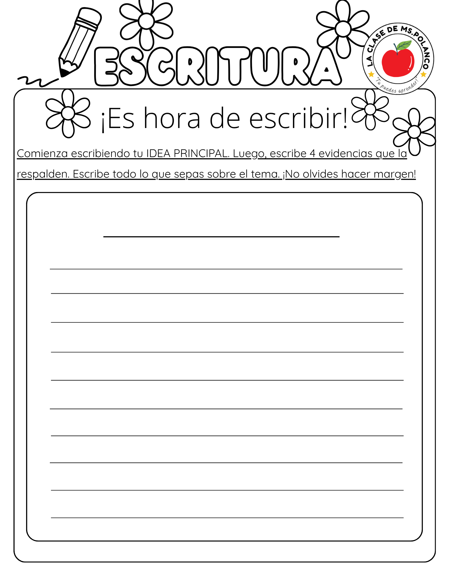 Bilingual Paragraph Writing Worksheets PDF | Main Idea & Supporting Details | Spanish & English Writing for Kids (K–3)